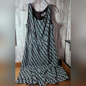 Studio I Black and Blue Circle Pattern Midi Dress